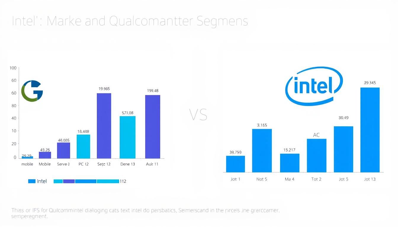 Global market share visualization showing Qualcomm vs Intel semiconductor market positions across different segments
