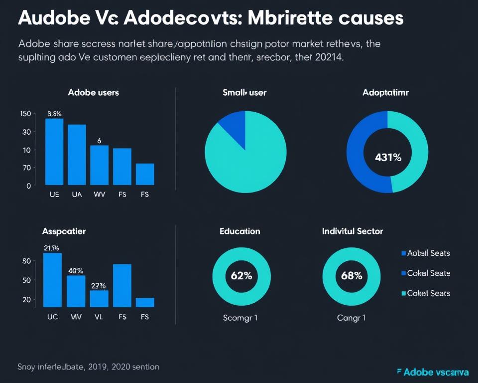 Graph showing Adobe vs Canva market share across different customer segments
