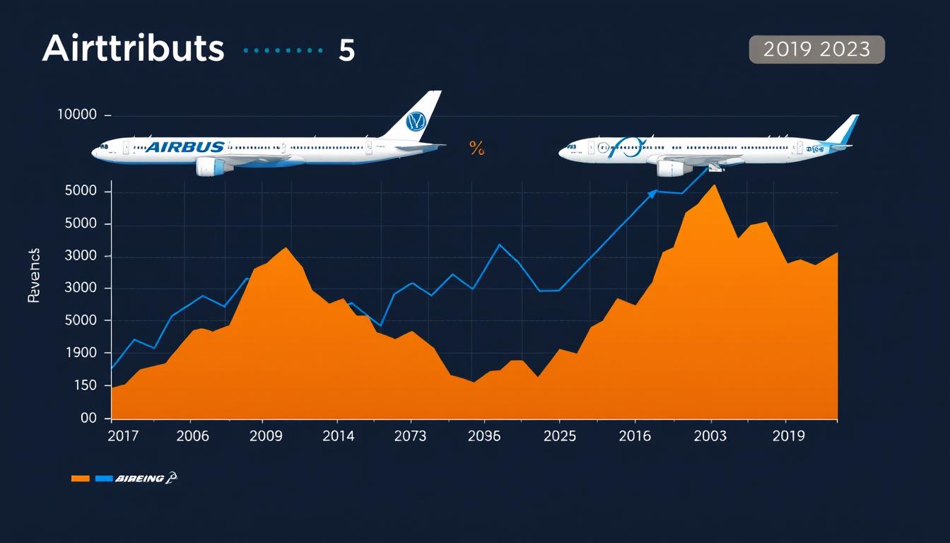 Graph showing Airbus vs Boeing financial performance metrics over the past 5 years
