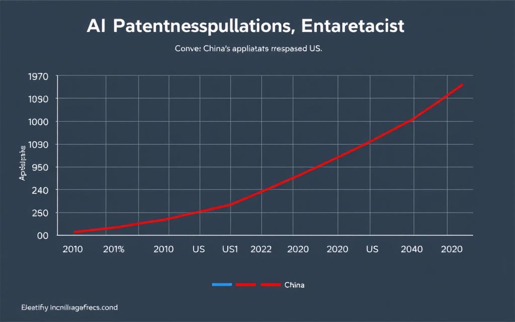 Graph showing artificial intelligence patent applications from US and China over time Graph showing artificial intelligence patent applications from US and China over time
