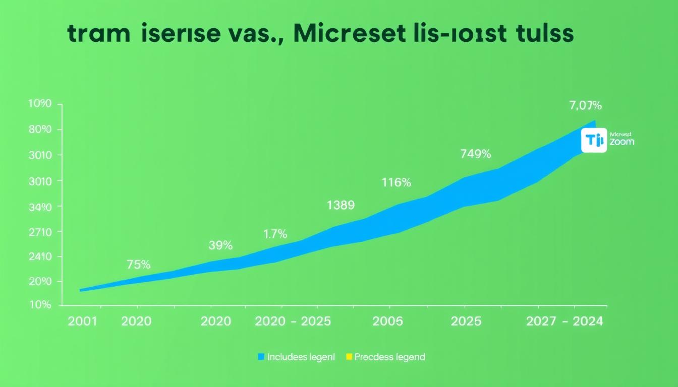 Graph showing market share comparison between Zoom and Microsoft Teams from 2020-2024