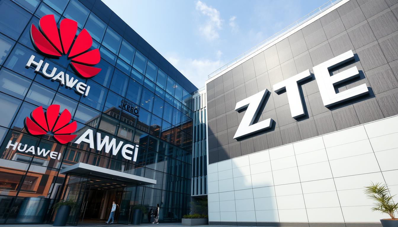 Huawei and ZTE corporate headquarters showing their strategic vision for 5G technology comparison Huawei and ZTE corporate headquarters showing their strategic vision for 5G technology comparison