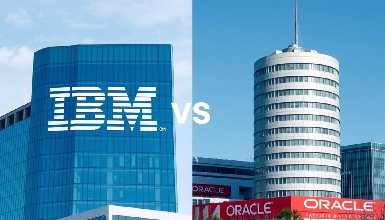 IBM vs Oracle enterprise computing comparison showing both company headquarters