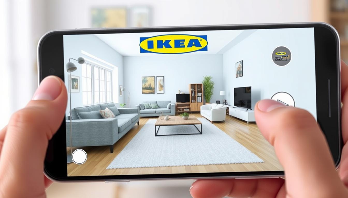 IKEA AR app showing virtual furniture placement in a real room
