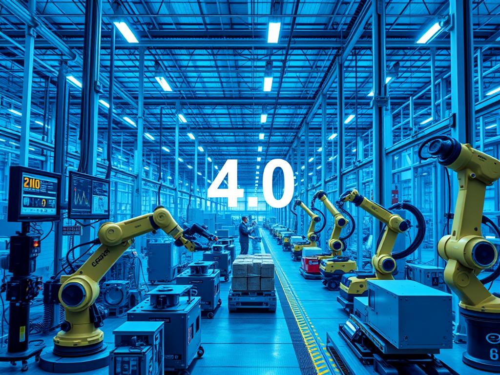 Industry 4.0 implementation in German manufacturing showing smart factory technologies Industry 4.0 implementation in German manufacturing showing smart factory technologies