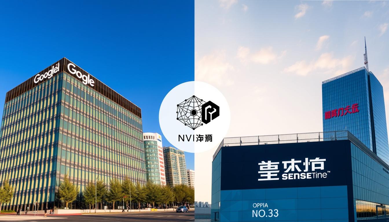 Leading artificial intelligence companies from US and China with their logos and headquarters