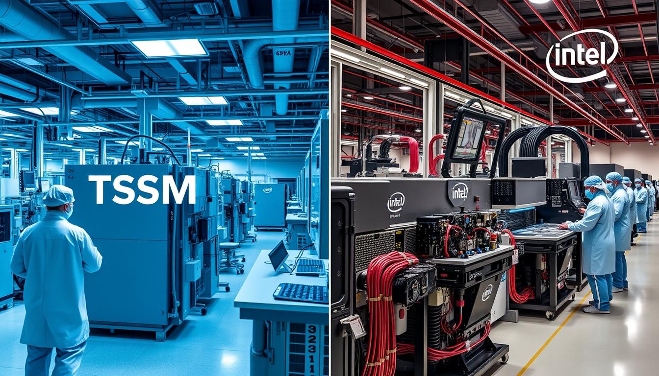Manufacturing comparison between Qualcomm's fabless model and Intel's integrated manufacturing highlighting Qualcomm vs Intel semiconductor market approaches Manufacturing comparison between Qualcomm's fabless model and Intel's integrated manufacturing highlighting Qualcomm vs Intel semiconductor market approaches