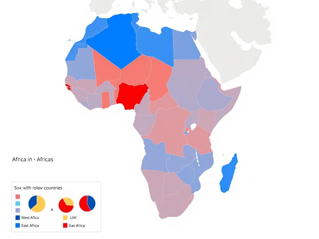 Map highlighting regional trade concentrations for France vs UK African markets