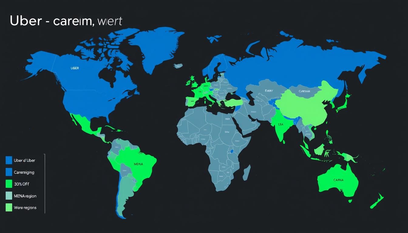 Map showing Uber and Careem market penetration across global regions with emphasis on MENA