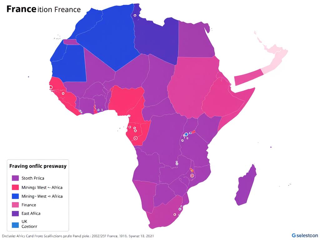 Map showing comparative economic presence of France vs UK across different African regions