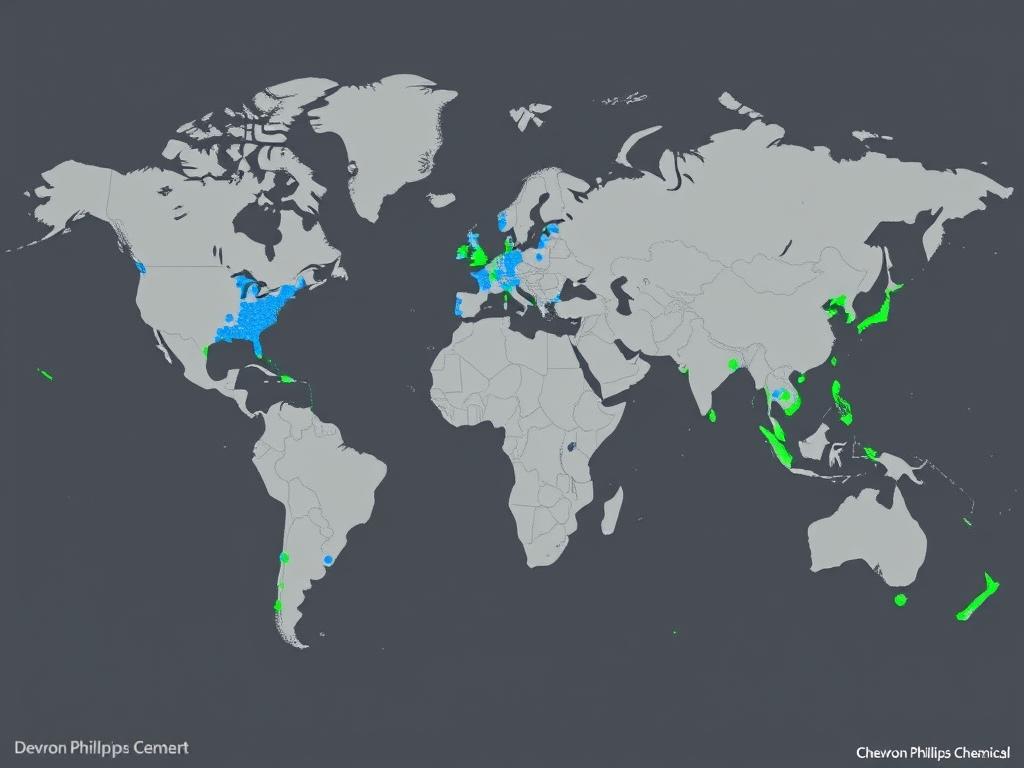 Map showing global manufacturing sites and logistics networks of Dow and Chevron Phillips Chemical Map showing global manufacturing sites and logistics networks of Dow and Chevron Phillips Chemical