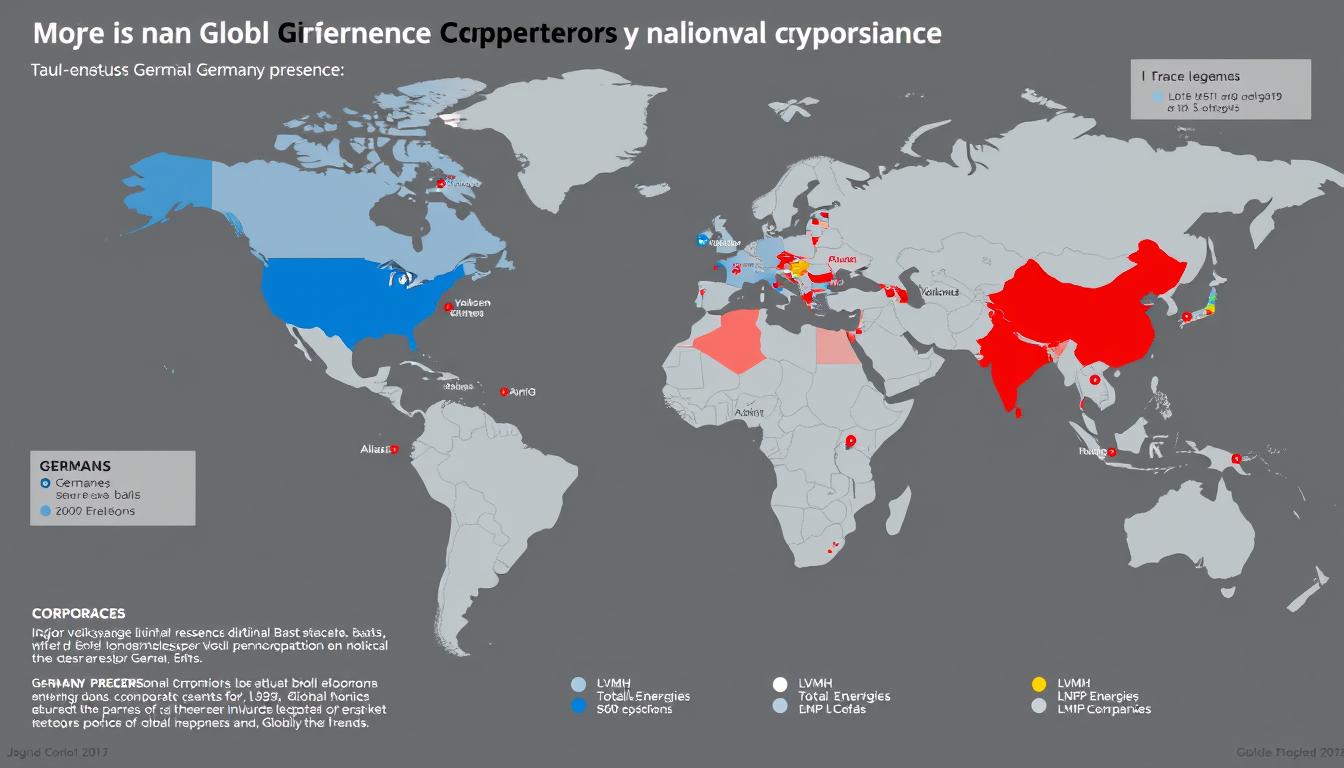 Map showing global presence of major German and French multinational corporations Map showing global presence of major German and French multinational corporations