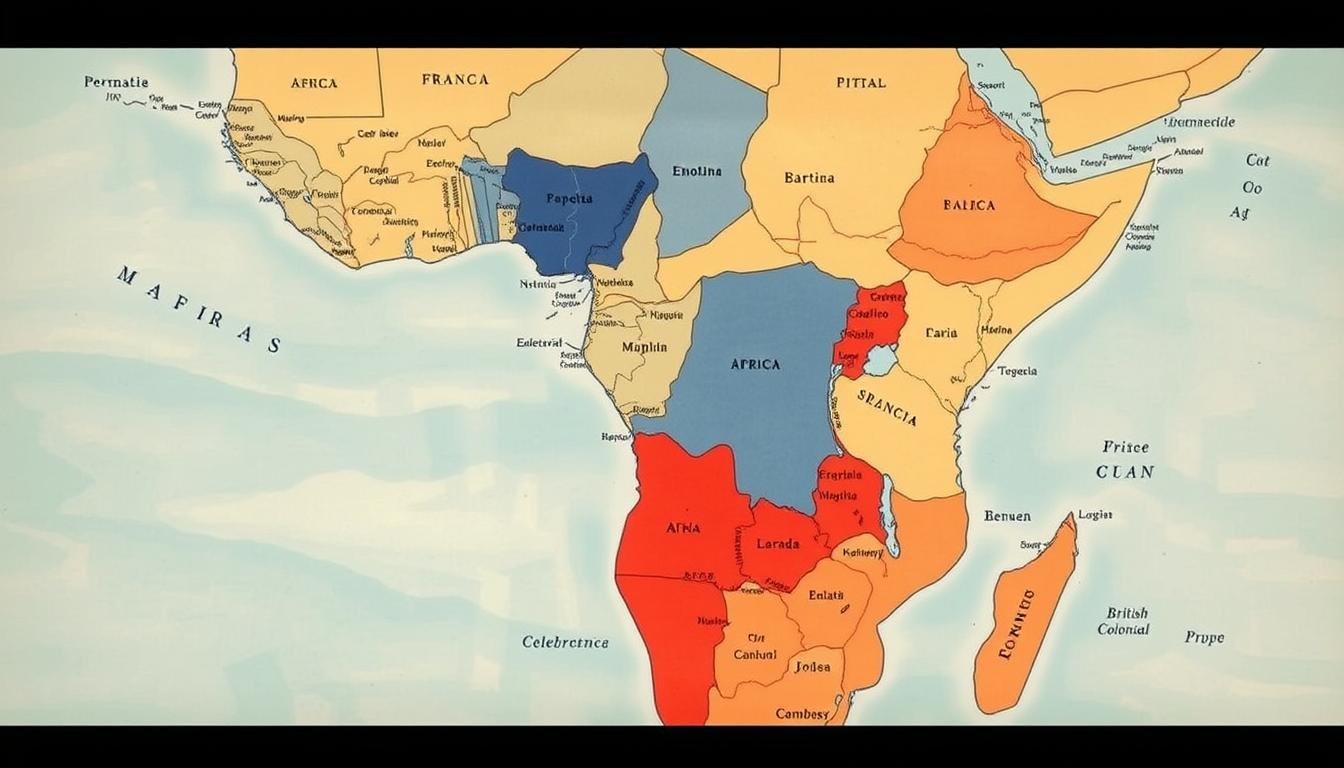 Map showing historical French and British colonial territories in Africa with France vs UK African markets highlighted