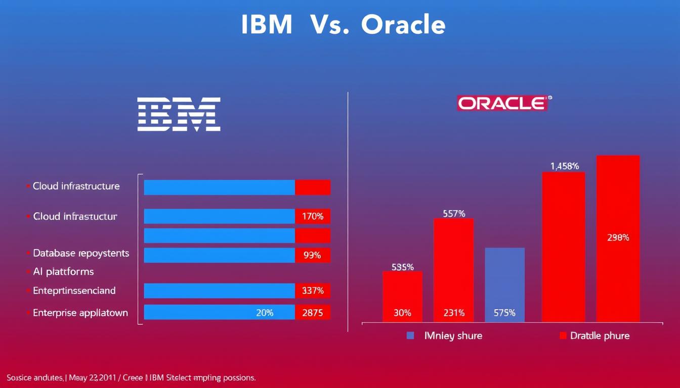 Market share comparison chart for IBM vs Oracle enterprise computing solutions