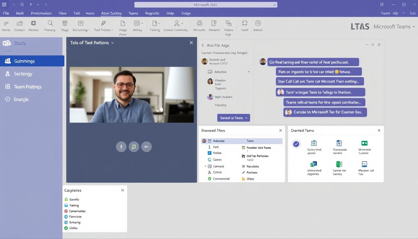 Microsoft Teams interface showing collaboration features including chat, files, and video Microsoft Teams interface showing collaboration features including chat, files, and video