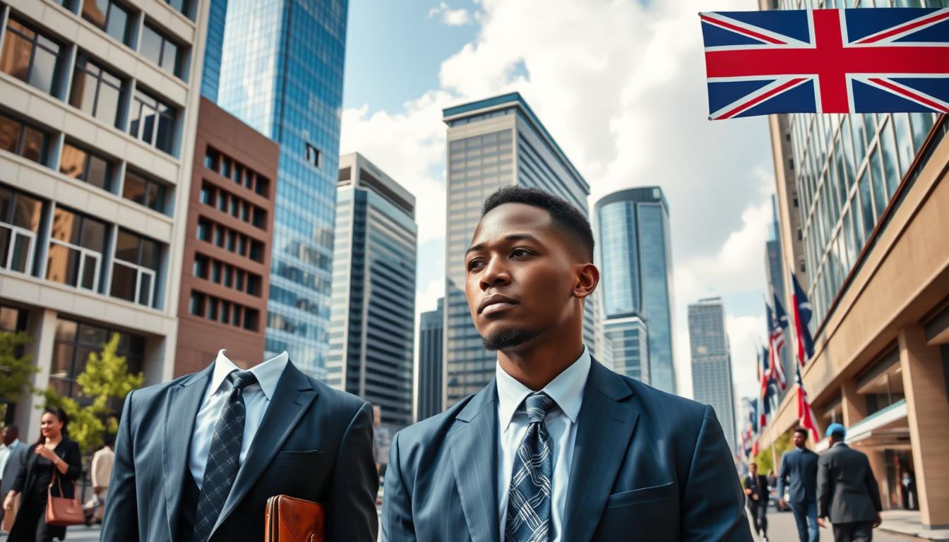 Modern African business district showing evolving France vs UK African markets competition