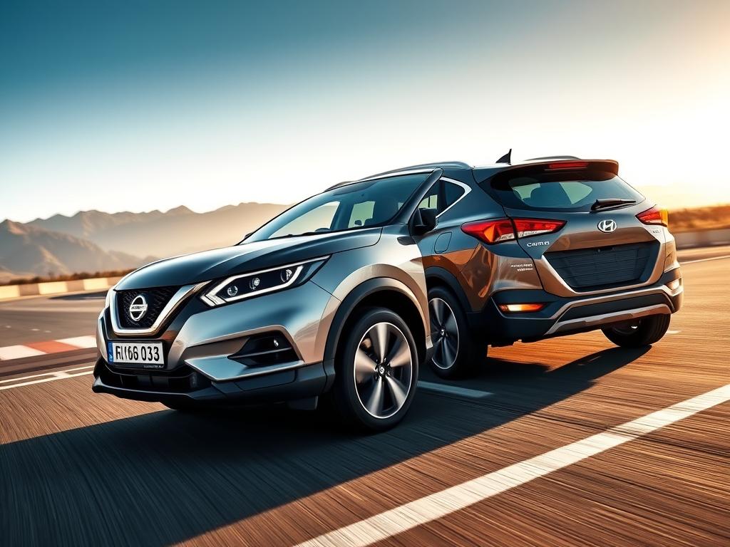 Nissan and Hyundai hybrid models being tested for fuel efficiency on a track, demonstrating real-world performance in the hybrid car race Nissan and Hyundai hybrid models being tested for fuel efficiency on a track, demonstrating real-world performance in the hybrid car race