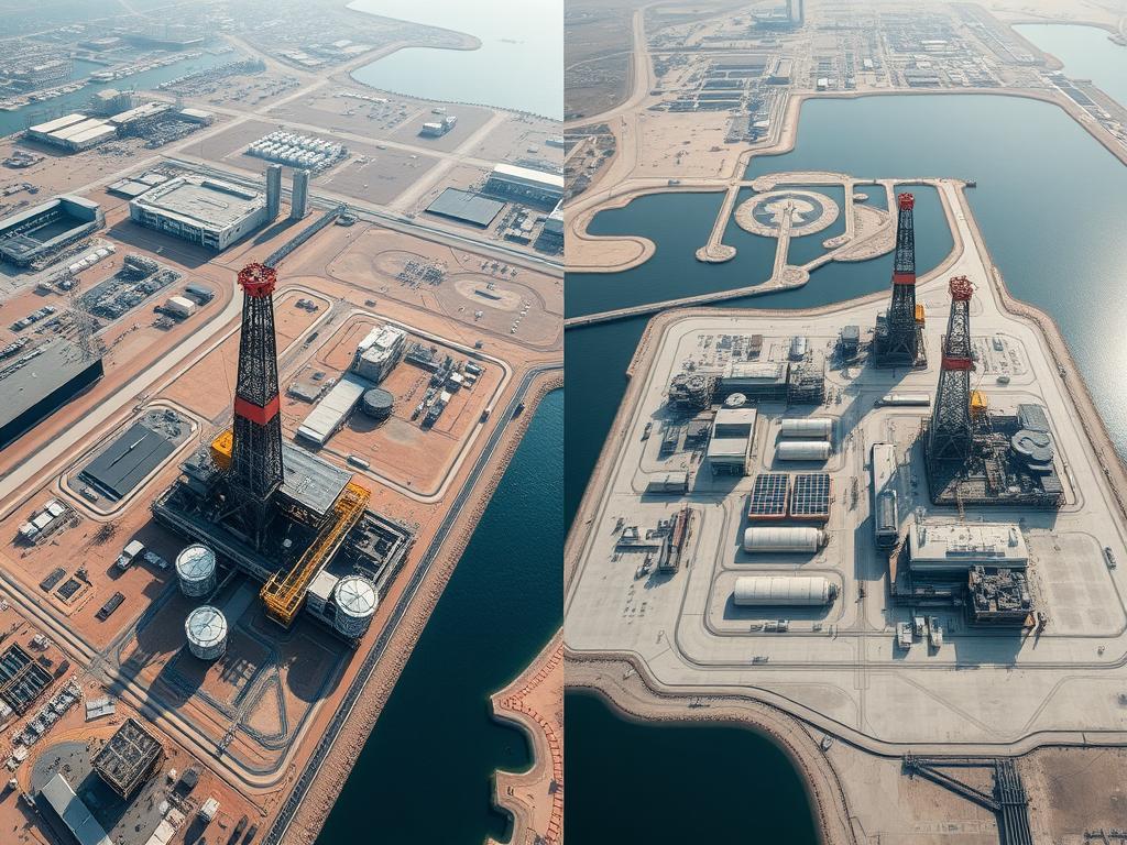 Oil production facilities comparing Iran vs Saudi Arabia global oil market influence with different technological approaches Oil production facilities comparing Iran vs Saudi Arabia global oil market influence with different technological approaches
