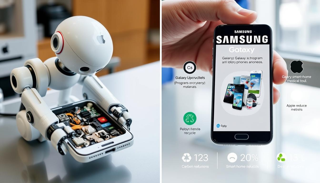 Recycling and sustainability initiatives from Apple and Samsung showing environmental commitments in the smartphone market Recycling and sustainability initiatives from Apple and Samsung showing environmental commitments in the smartphone market