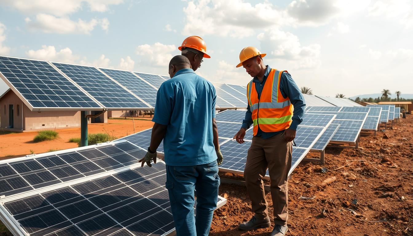 Renewable energy project in Africa showing French or British sustainable development initiatives