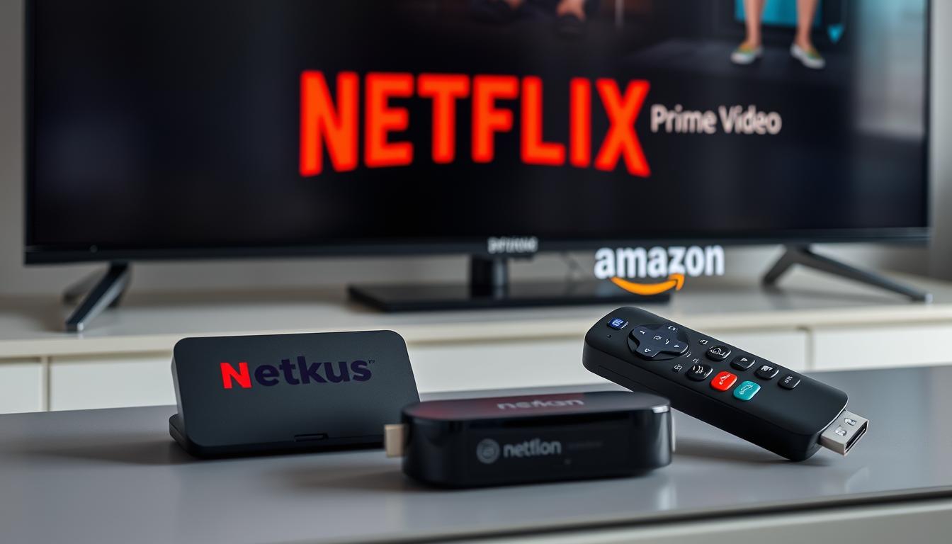 Roku streaming devices alongside Netflix and Amazon Prime logos showing how Roku outperform Netflix and Amazon