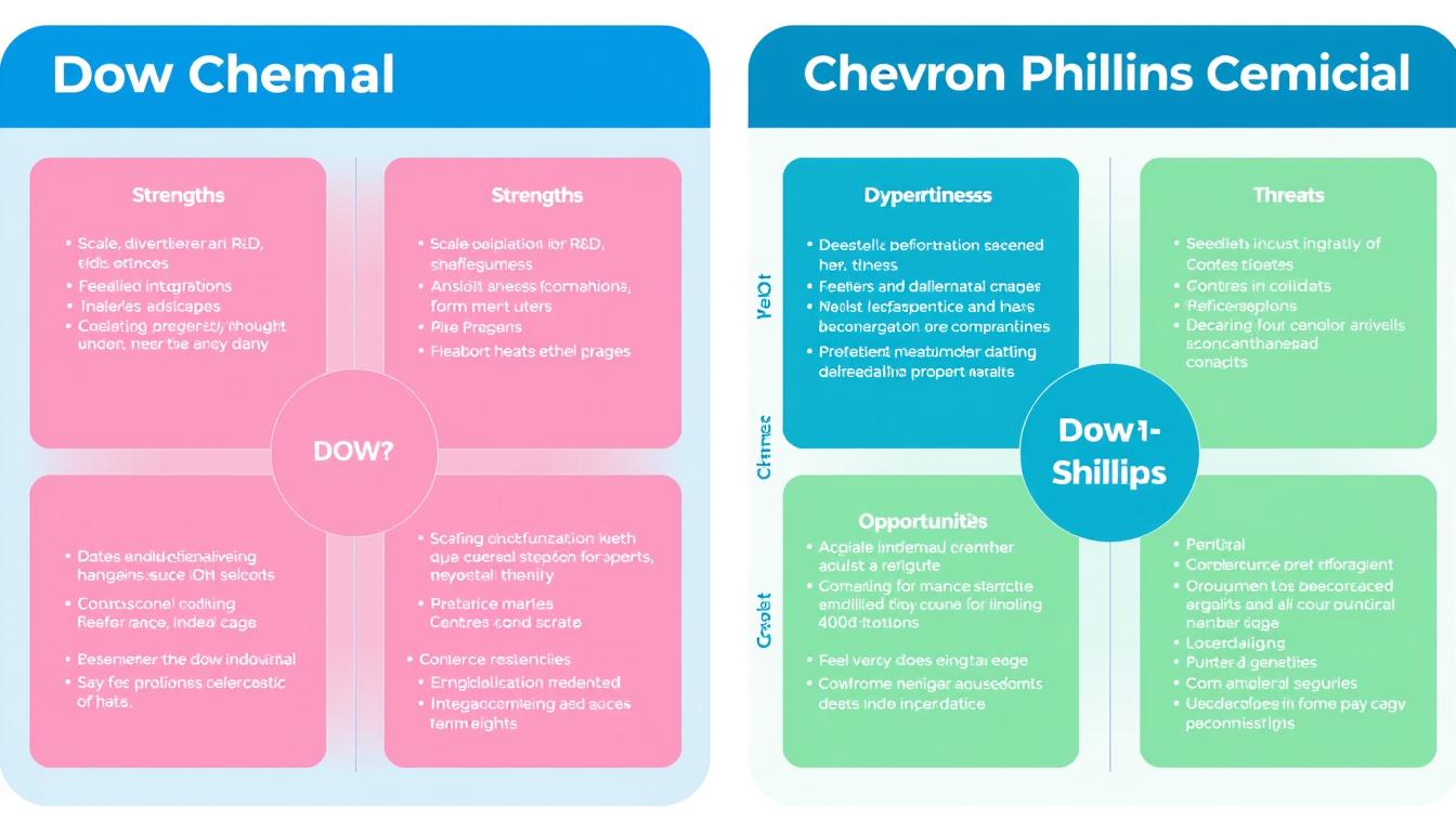 SWOT analysis comparing Dow and Chevron Phillips Chemical in the petrochemical market SWOT analysis comparing Dow and Chevron Phillips Chemical in the petrochemical market