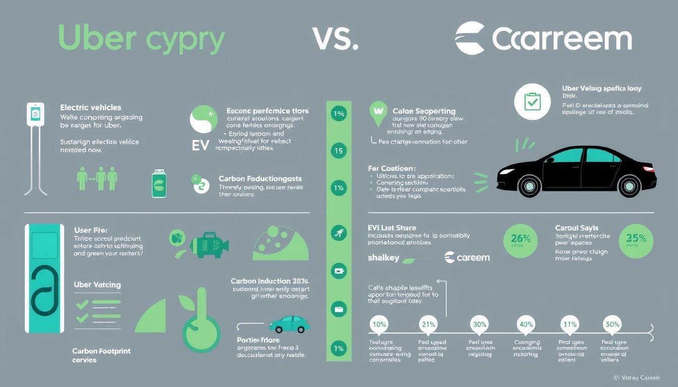 Sustainability initiatives comparison between Uber and Careem showing electric vehicle programs