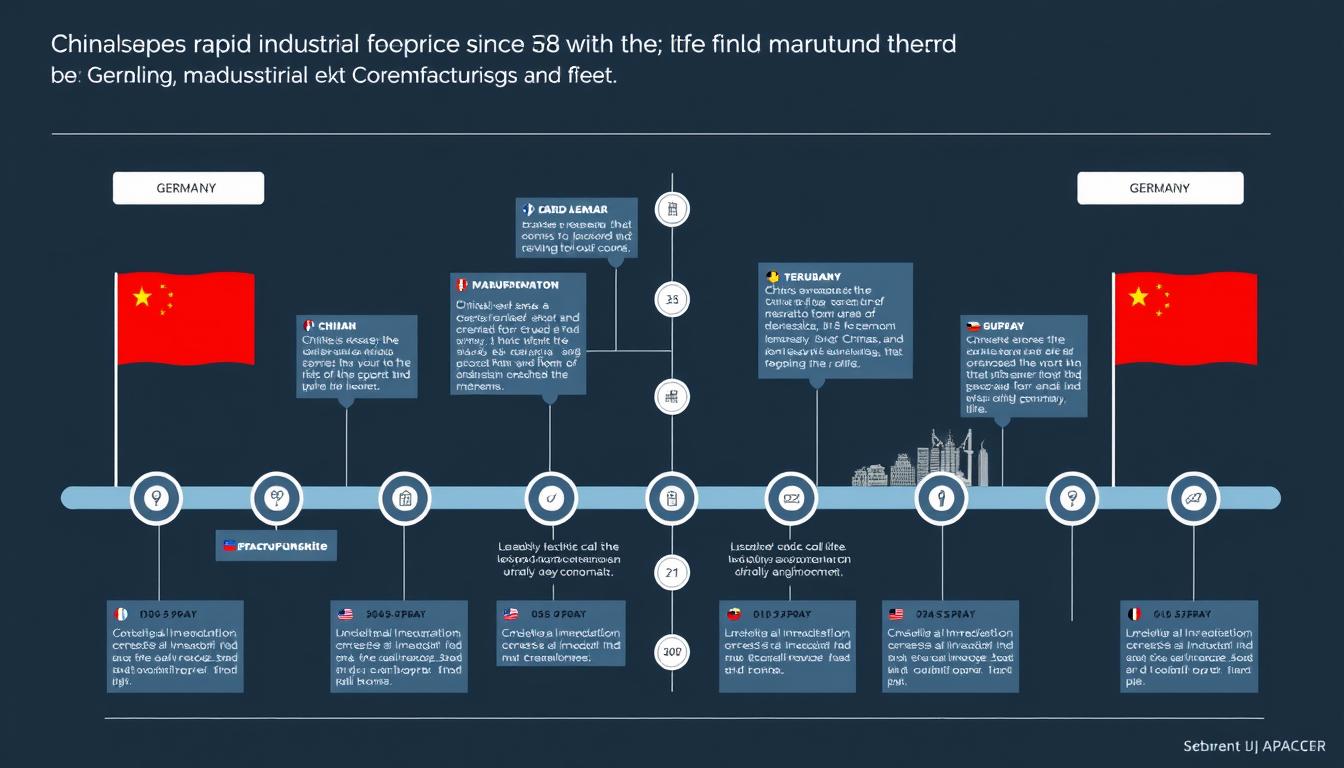 Timeline showing China's rapid industrial rise since 1978 compared to Germany's long-standing manufacturing tradition