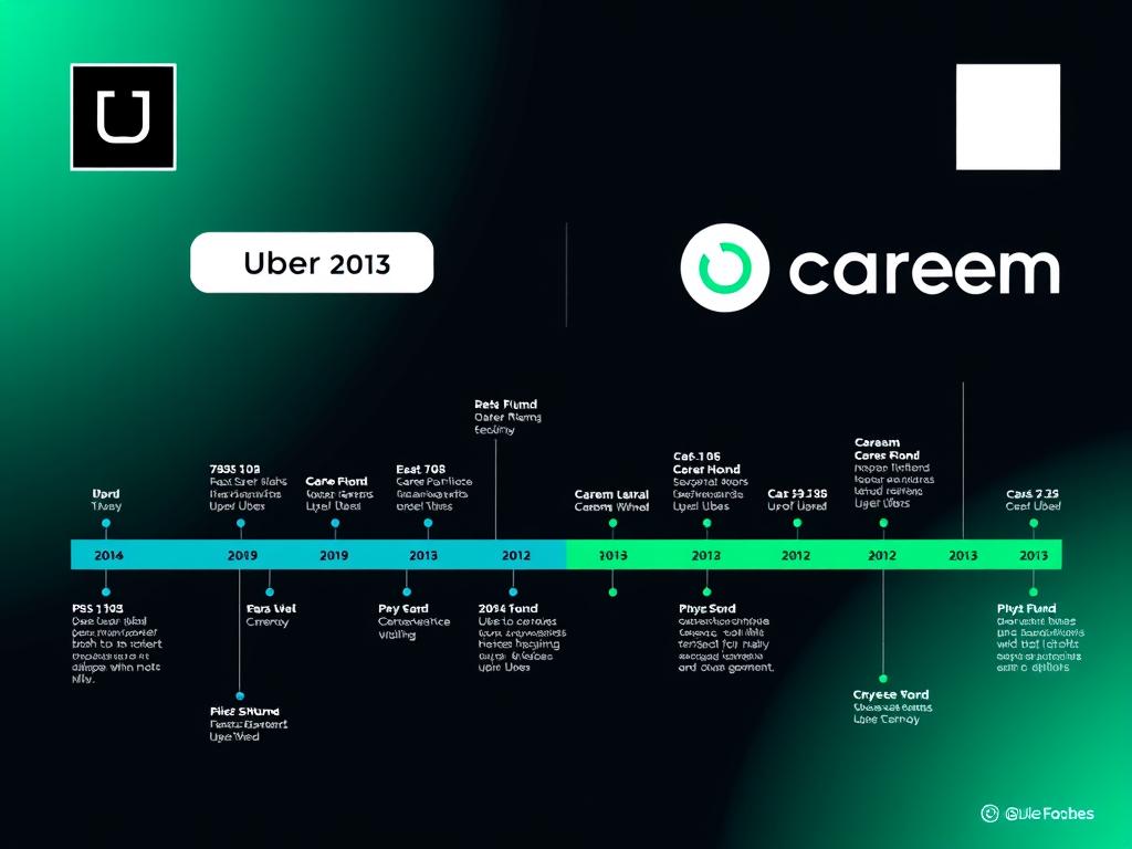 Timeline showing Uber and Careem company milestones from founding to acquisition