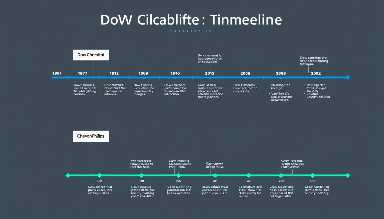 Timeline showing the historical evolution of Dow and Chevron Phillips Chemical in the petrochemical market comparison Timeline showing the historical evolution of Dow and Chevron Phillips Chemical in the petrochemical market comparison