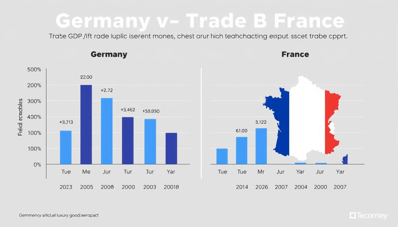 Trade balance comparison between Germany and France showing exports and imports Trade balance comparison between Germany and France showing exports and imports