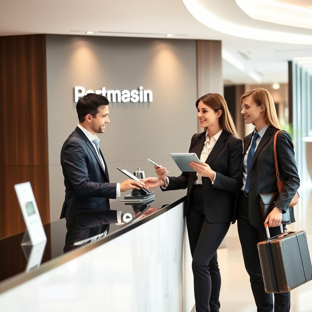 Typical Booking.com guest checking in at property reception