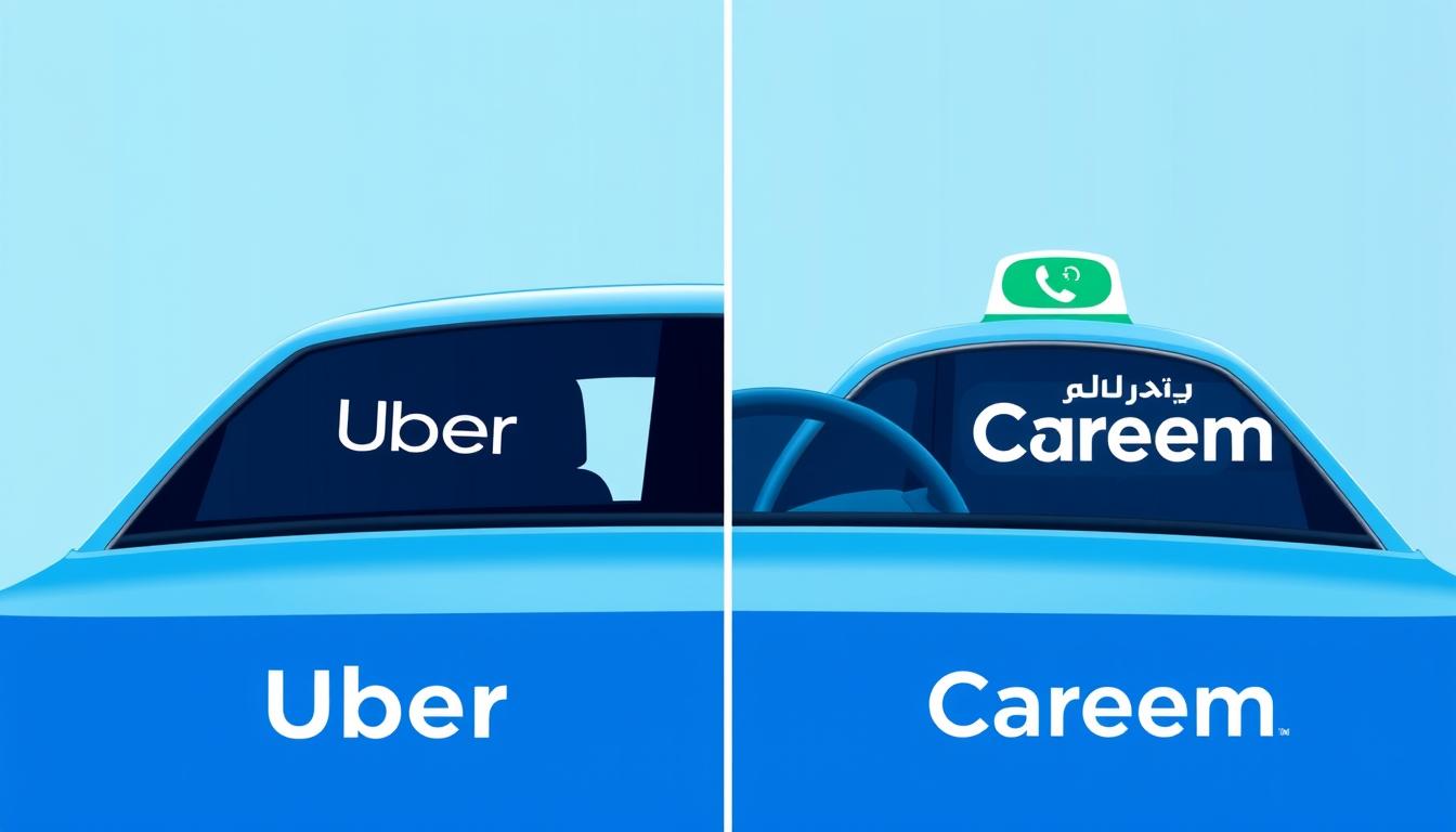 Uber vs Careem comparison showing both company logos and ride-hailing cars