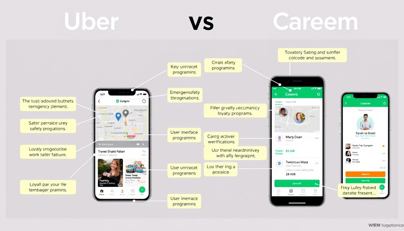 User experience comparison showing Uber and Careem safety features and loyalty programs