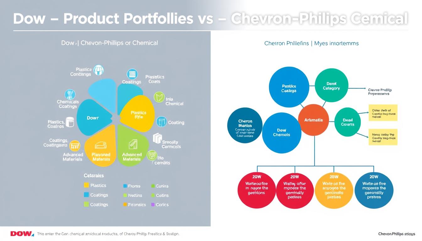 Visual comparison of Dow and Chevron Phillips Chemical product portfolios in the petrochemical market Visual comparison of Dow and Chevron Phillips Chemical product portfolios in the petrochemical market