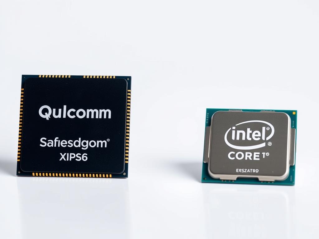 Visual comparison of Qualcomm Snapdragon and Intel Core processors showing the Qualcomm vs Intel semiconductor market differentiation Visual comparison of Qualcomm Snapdragon and Intel Core processors showing the Qualcomm vs Intel semiconductor market differentiation