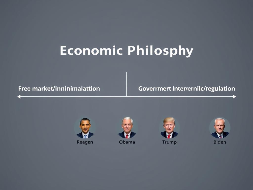 Visualization of economic philosophy spectrum showing where Trump and other presidents fall on government intervention scale