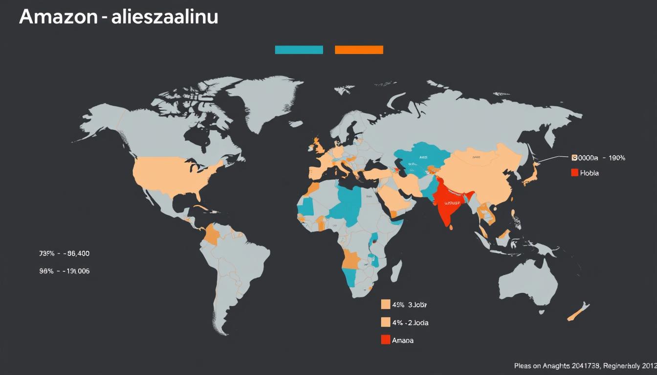 World map showing Amazon vs Alibaba global market share distribution