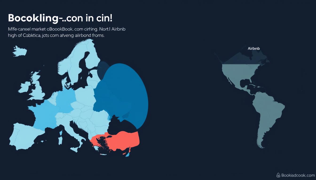 World map showing Booking vs Airbnb regional market dominance World map showing Booking vs Airbnb regional market dominance