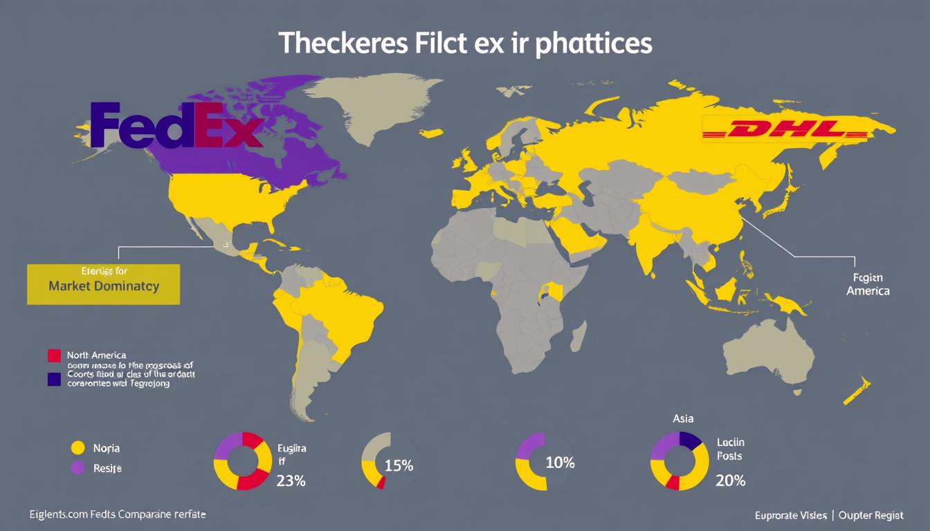 World map showing FedEx vs DHL faster shipping services coverage and market dominance by region