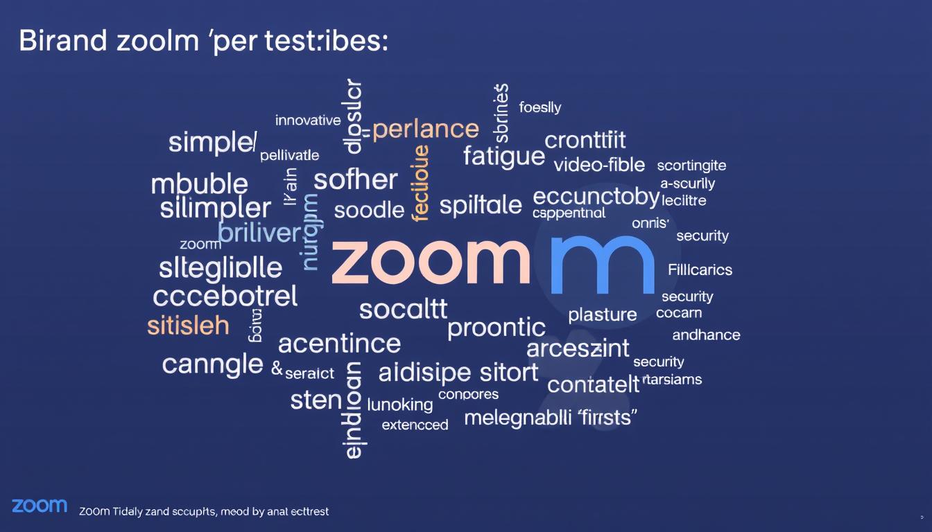 Zoom brand perception word cloud showing key associations Zoom brand perception word cloud showing key associations